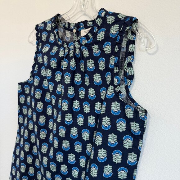 J. Crew Sleeveless Ruffle Neck Linen Blend Floral Blouse Women's Size S - Picture 6 of 8
